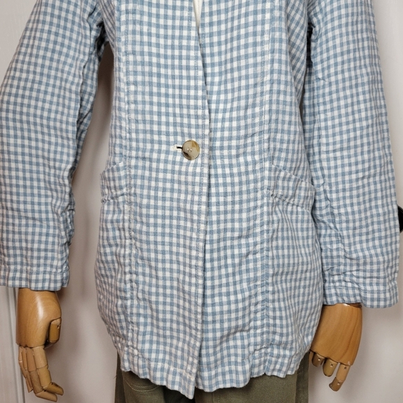 Madewell 100% Linen Oversized Collarless Gingham Blazer Size XS - Picture 2 of 11